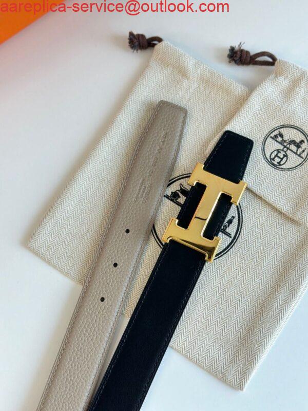 Replica Hermes H Reversible Belt 32MM in Black Clemence Leather 5