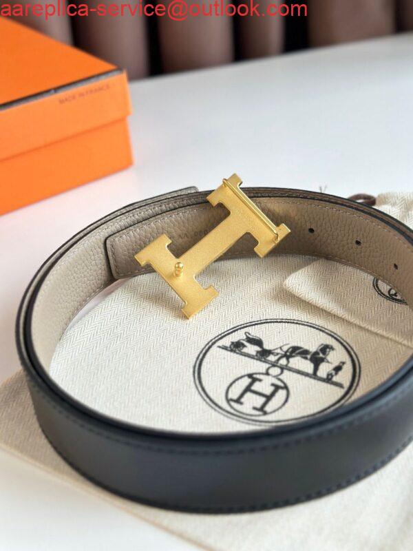 Replica Hermes H Reversible Belt 32MM in Black Clemence Leather 6