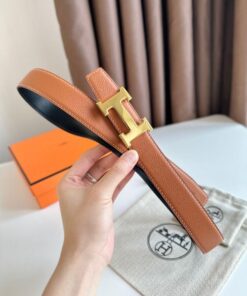 Replica Hermes H Reversible Belt 32MM in Grey Clemence Leather 2