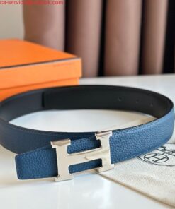 Replica Hermes H Reversible Belt 32MM in Blue Clemence Leather