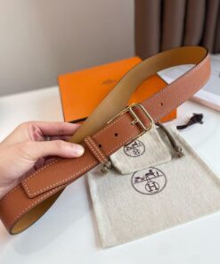 Replica Hermes Romain 35MM Belt in Gold Clemence Leather 2