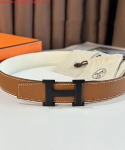 Replica Hermes H Reversible 38MM Belt with matte Buckle in White and Gold Epsom Leather 2