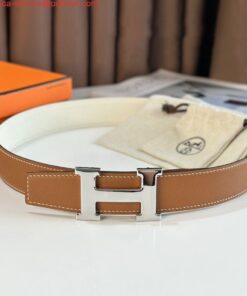 Replica Hermes H Reversible Belt 38MM in White and Gold Epsom Leather 2