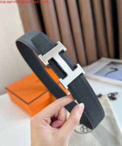 Replica Hermes H Reversible Belt 38MM in Black Epsom Leather 2