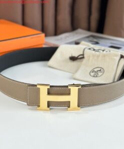 Replica Hermes H Reversible Belt 38MM in Grey and Black Epsom Leather 2