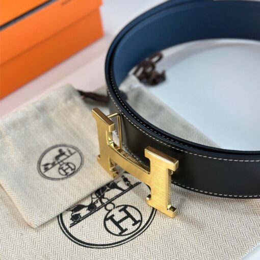 Replica Hermes H Reversible Belt 38MM in Blue Clemence Leather 3