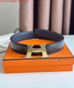 Replica Hermes H Take Off Reversible Belt 32MM in Dark Blue Clemence Leather 2