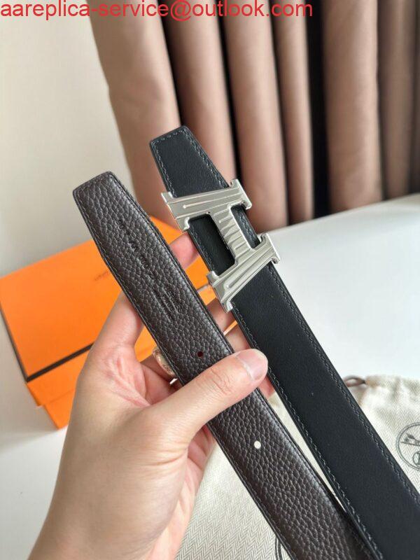 Replica Hermes H Take Off Reversible Belt 32MM in Chocolate Clemence Leather 6