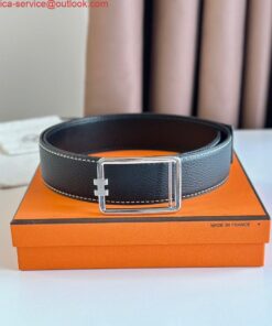 Replica Hermes Tube H Reversible Belt 38MM in Black Clemence Leather 2