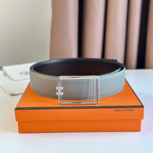 Replica Hermes Tube H Reversible Belt 38MM in Grey Clemence Leather 2