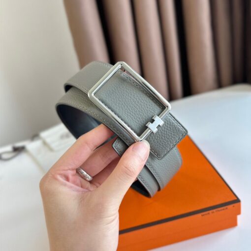 Replica Hermes Tube H Reversible Belt 38MM in Grey Clemence Leather 4