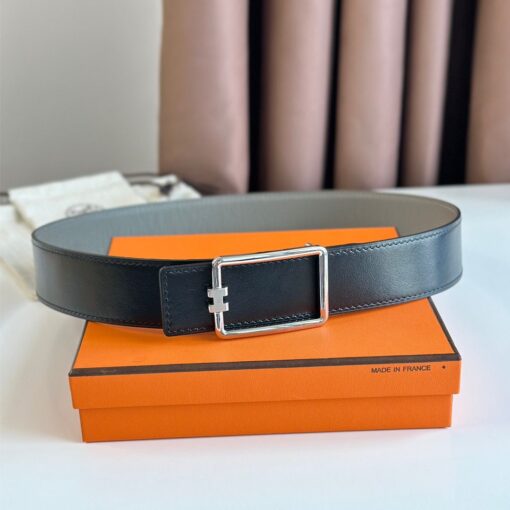 Replica Hermes Tube H Reversible Belt 38MM in Grey Clemence Leather 5