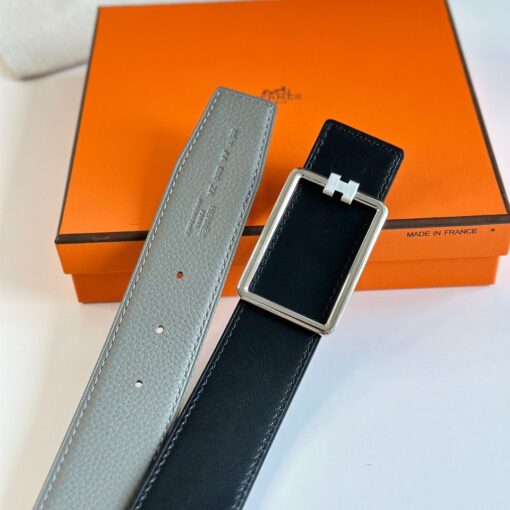 Replica Hermes Tube H Reversible Belt 38MM in Grey Clemence Leather 6