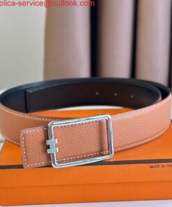 Replica Hermes Tube H Reversible Belt 38MM in Gold Clemence Leather