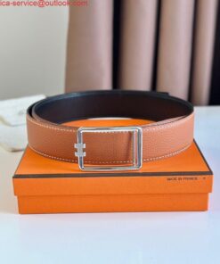 Replica Hermes Tube H Reversible Belt 38MM in Gold Clemence Leather 2