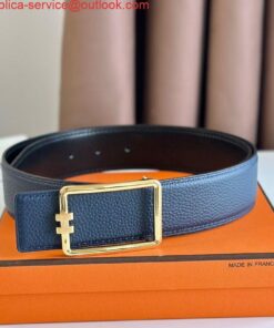 Replica Hermes Tube H Reversible Belt 38MM in Blue Clemence Leather