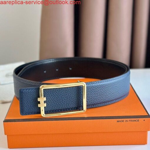 Replica Hermes Tube H Reversible Belt 38MM in Blue Clemence Leather