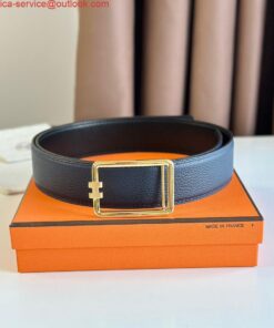 Replica Hermes Tube H Reversible Belt 38MM in Blue Clemence Leather 2