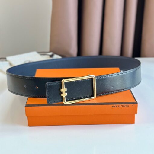 Replica Hermes Tube H Reversible Belt 38MM in Blue Clemence Leather 5