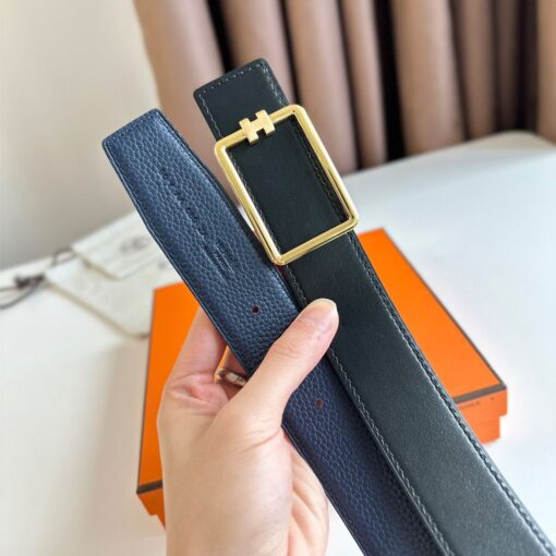 Replica Hermes Tube H Reversible Belt 38MM in Blue Clemence Leather 6