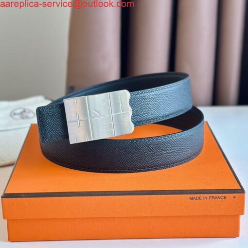 Replica Hermes Typo Reversible Belt 32MM in Black Epsom Calfskin