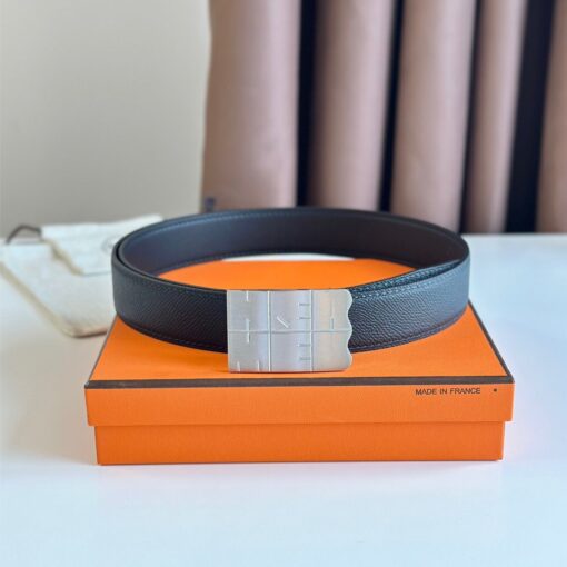 Replica Hermes Typo Reversible Belt 32MM in Black Epsom Calfskin 2