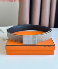 Replica Hermes Typo Reversible Belt 32MM in Grey Epsom Calfskin 2