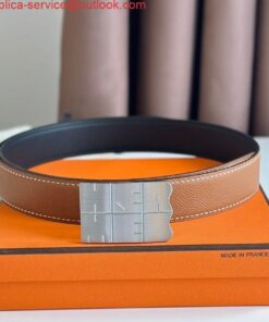 Replica Hermes Typo Reversible Belt 32MM in Gold Epsom Calfskin