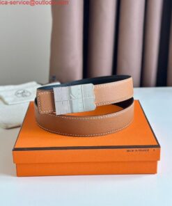 Replica Hermes Typo Reversible Belt 32MM in Gold Epsom Calfskin 2