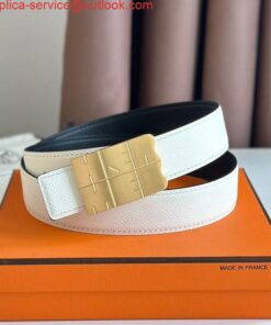 Replica Hermes Typo Reversible Belt 32MM in White Epsom Calfskin