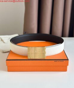 Replica Hermes Typo Reversible Belt 32MM in White Epsom Calfskin 2