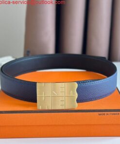 Replica Hermes Typo Reversible Belt 32MM in Blue Epsom Calfskin