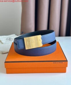 Replica Hermes Typo Reversible Belt 32MM in Blue Epsom Calfskin 2