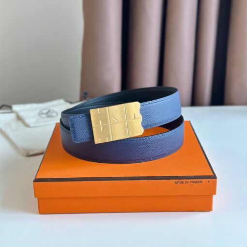 Replica Hermes Typo Reversible Belt 32MM in Blue Epsom Calfskin 2