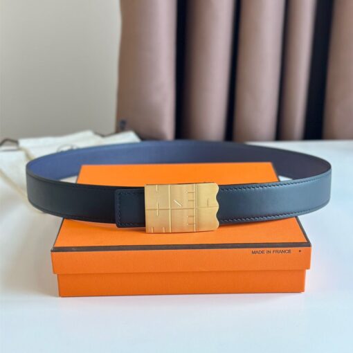 Replica Hermes Typo Reversible Belt 32MM in Blue Epsom Calfskin 6