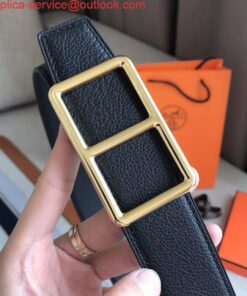 Replica Hermes Officier Belt Buckle & Black 38MM Strap 2