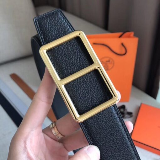 Replica Hermes Officier Belt Buckle & Black 38MM Strap 2