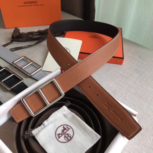 Replica Hermes Officier Belt Buckle & Brown 38MM Strap 5