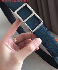 Replica Hermes Officier Reversible 38mm Belt In Blue Clemence Leather