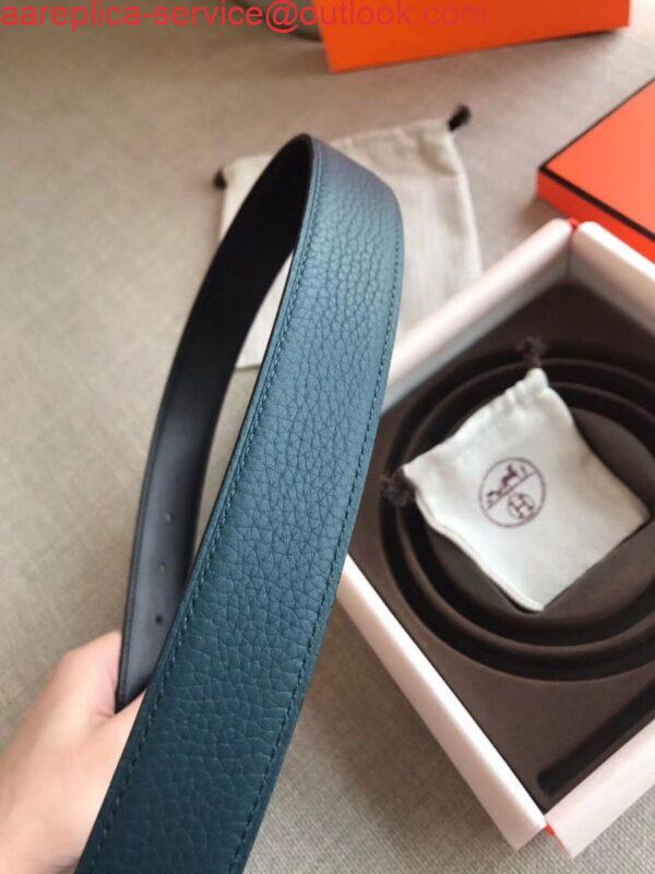 Replica Hermes Officier Reversible 38mm Belt In Blue Clemence Leather 3