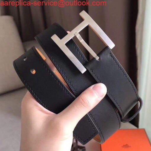 Replica Hermes James 35MM Belt In Black Box Calfskin