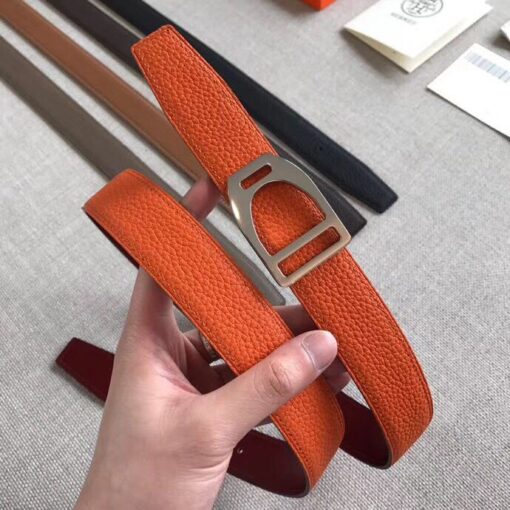 Replica Hermes Etrier Buckle Belt & Orange Clemence 32 MM Strap 2