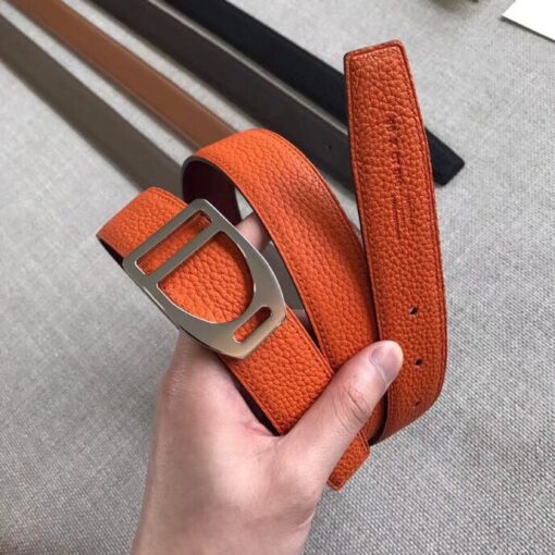 Replica Hermes Etrier Buckle Belt & Orange Clemence 32 MM Strap 3