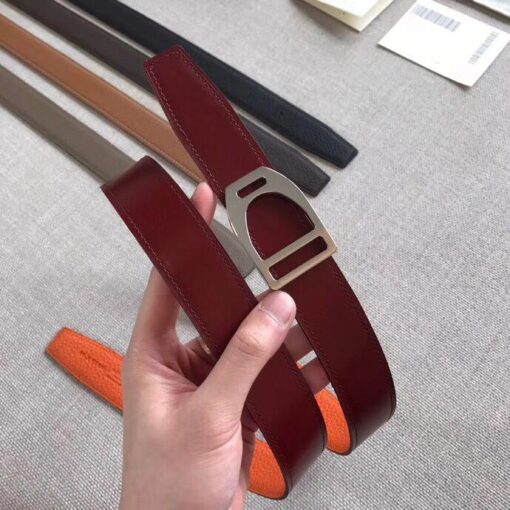 Replica Hermes Etrier Buckle Belt & Orange Clemence 32 MM Strap 5