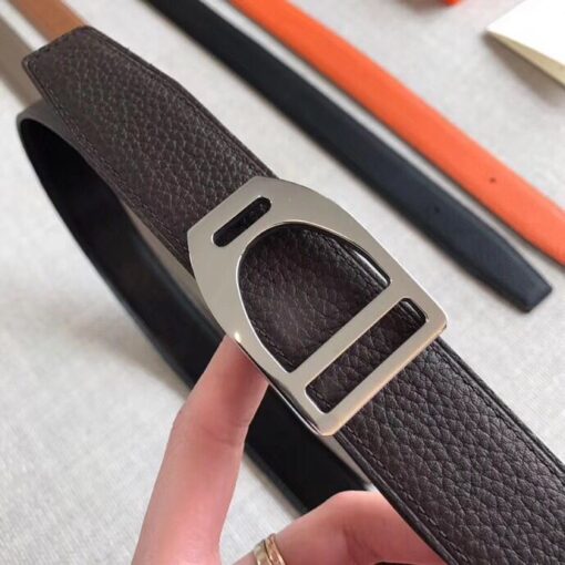 Replica Hermes Etrier Buckle Belt & Chocolate Clemence 32 MM Strap 3