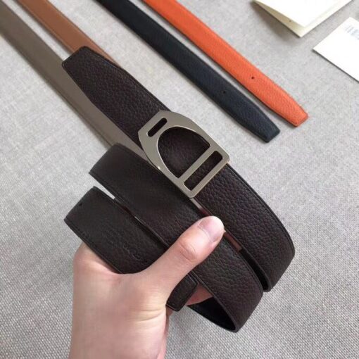 Replica Hermes Etrier Buckle Belt & Chocolate Clemence 32 MM Strap 4