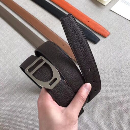 Replica Hermes Etrier Buckle Belt & Chocolate Clemence 32 MM Strap 5