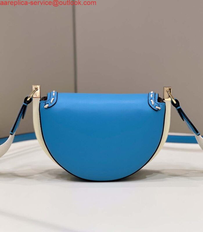 Replica Fendi 8BT346 Moonlight Shoulder Saddle Leather Bag Blue