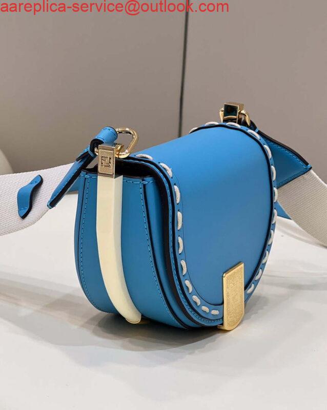 Replica Fendi 8BT346 Moonlight Shoulder Saddle Leather Bag Blue 2