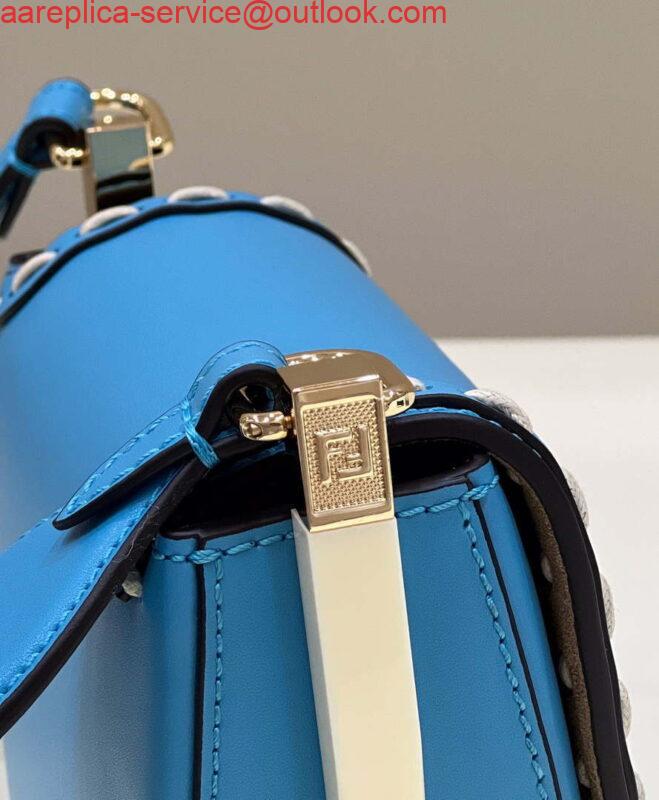 Replica Fendi 8BT346 Moonlight Shoulder Saddle Leather Bag Blue 3